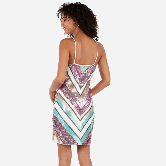 Express Chevron Sequin Mini Sheath Dress - Picture 5 of 5